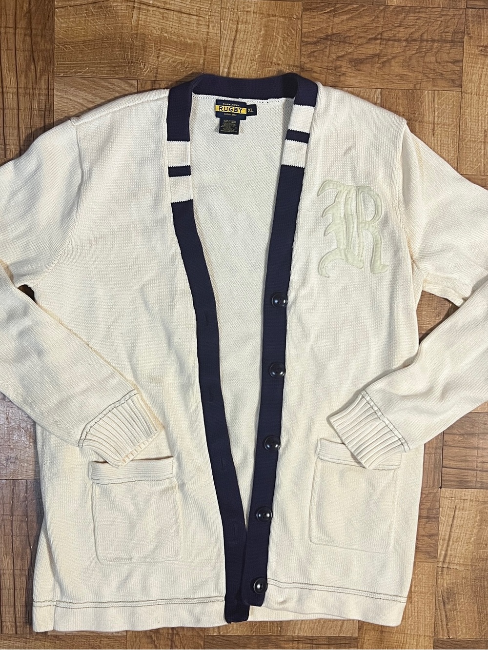 VTG Y2K Ralph Lauren Rugby 2008 Collegiate Prep Thick Cotton Varsity Cardigan M
